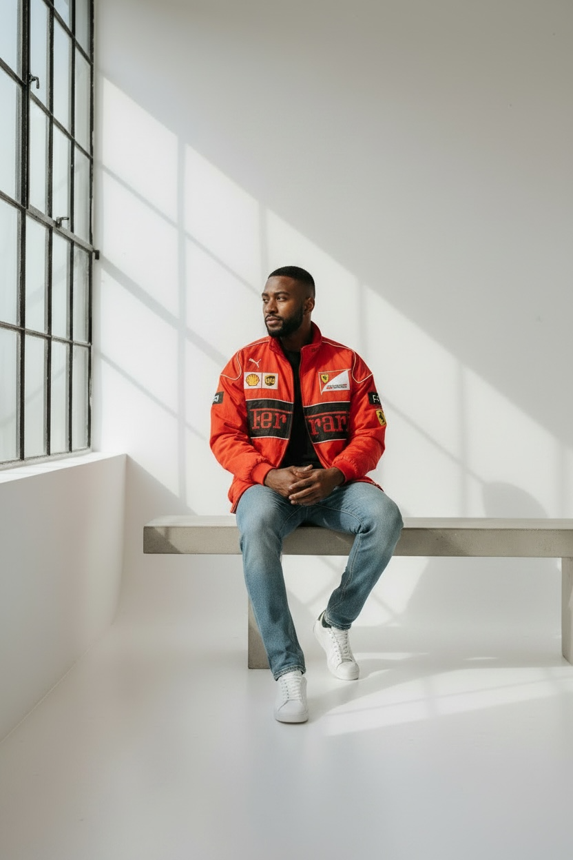 Rote Rennjacke Ferrari – Vintage F1 Streetwear