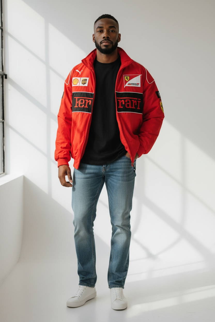 Rote Rennjacke Ferrari – Vintage F1 Streetwear