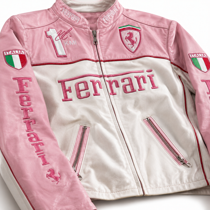 Ferrari F1 Vintage Leather Jacket - Pink Edition