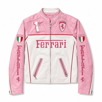 Ferrari F1 Vintage Leather Jacket - Pink Edition